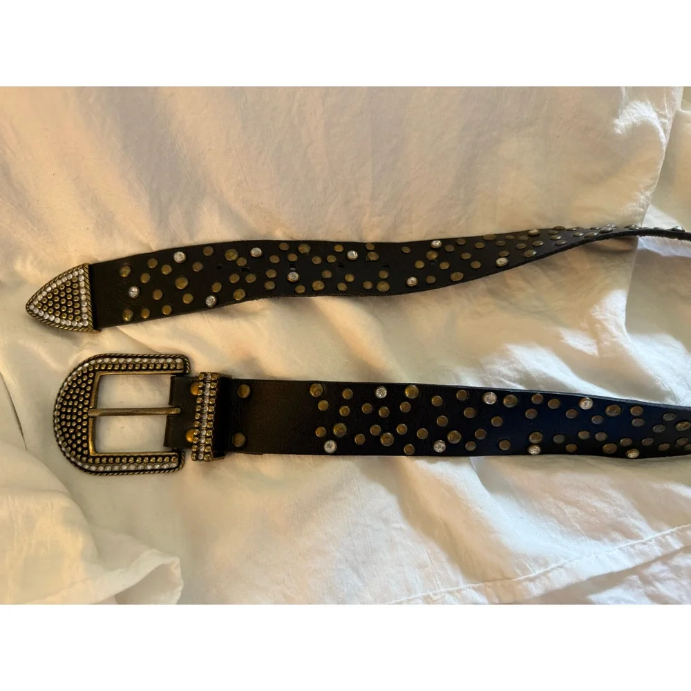 Arizona Black Leather Womens Belt Size S Western Rhinestone Studded Buckle Boho